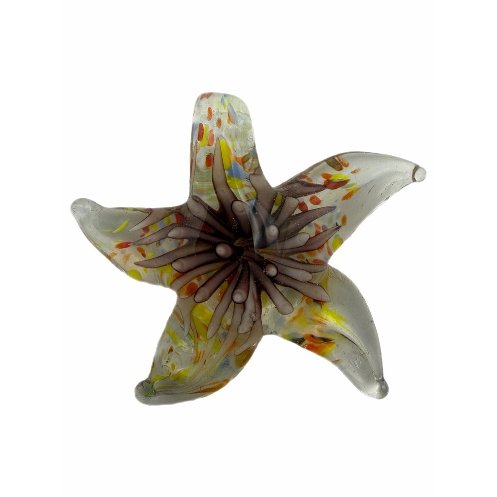 Artisan Hand Blown Glass Starfish Pendant Confetti Splatter Nautical Jewelry